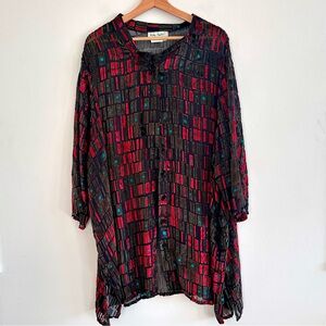 Ulla Popken Silk blend burn out velvet over shirt Lagenlook tunic size 4X